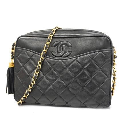 Chanel[3bd5058] Auth  Shoulder Bag Matelasse Chain Shoulder with Fringe Lambskin Black Gold metal