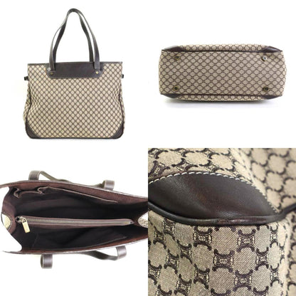 Celine Shoulder Bag Macadam Canvas/Leather Brown Women's