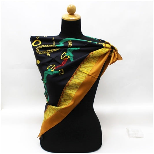 Celine silk scarf muffler black x beige belt pattern  ladies with paper case