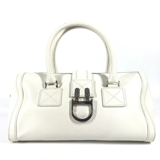Christian Dior White Leather Boston Bag Handbag ()
