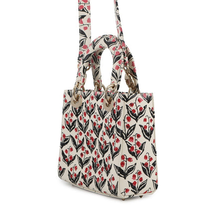 Christian Dior Lady Dior Black Pink White Leather Rhinestone Handbag ()