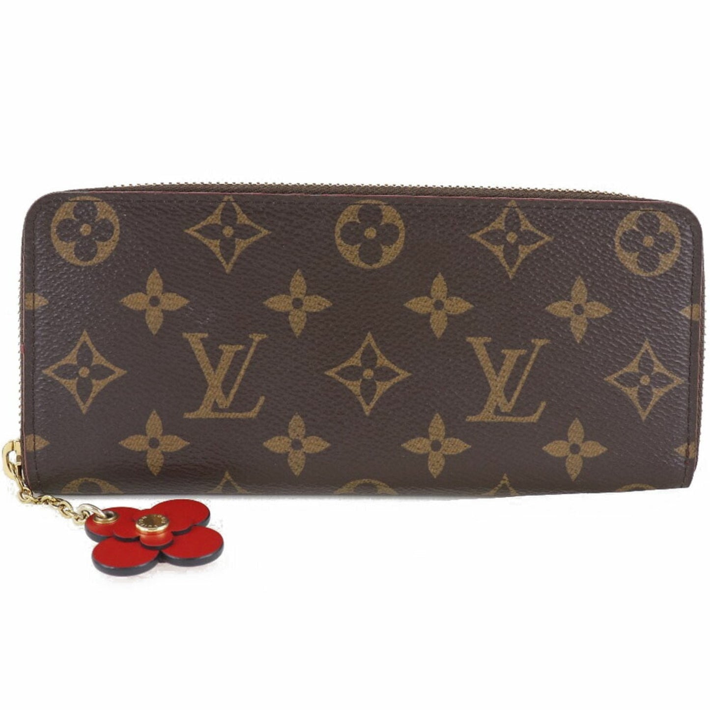 LOUIS VUITTON Portefeuille Clemence Flower Charm M62940 Monogram Canvas Brown GI4108 Women's Long Wallet