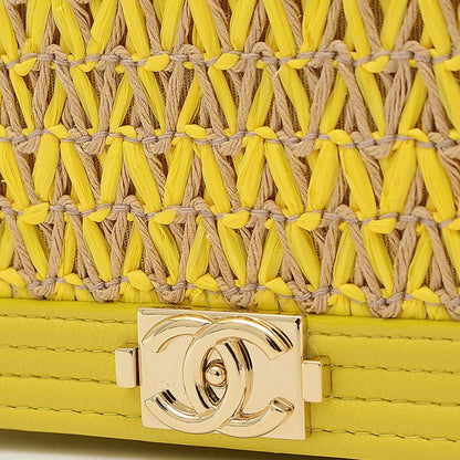 Chanel Boy Chain Wallet Long Raffia Leather Yellow A81969