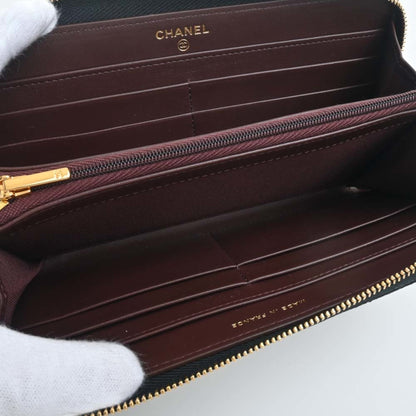 CHANEL Caviar Skin Matelasse Coco Mark Round Long Wallet Black Ladies