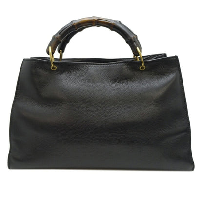 Gucci Black Bamboo Leather Handbag Tote Bag