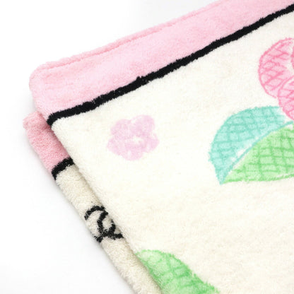 CHANEL Camellia Coco Mark Bath Towel Beach Large Blanket 100% Cotton Pink White