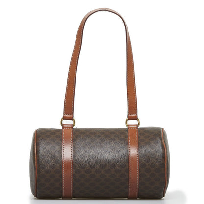 Celine Macadam Cylinder Handbag Boston Bag Brown PVC Leather Ladies