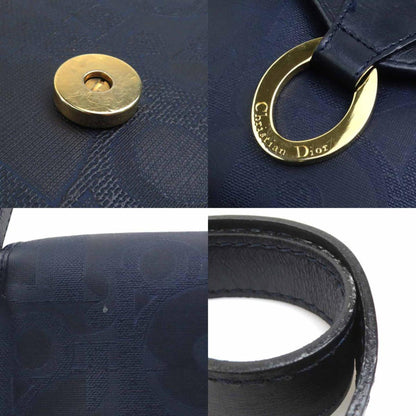Christian Dior Navy Coated Canvas Leather Shoulder Bag ()
