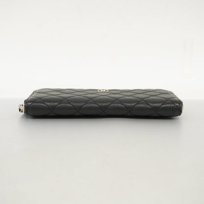 ChanelAuth  Matelasse Bi-fold Long Wallet Silver Metal Fittings Women's