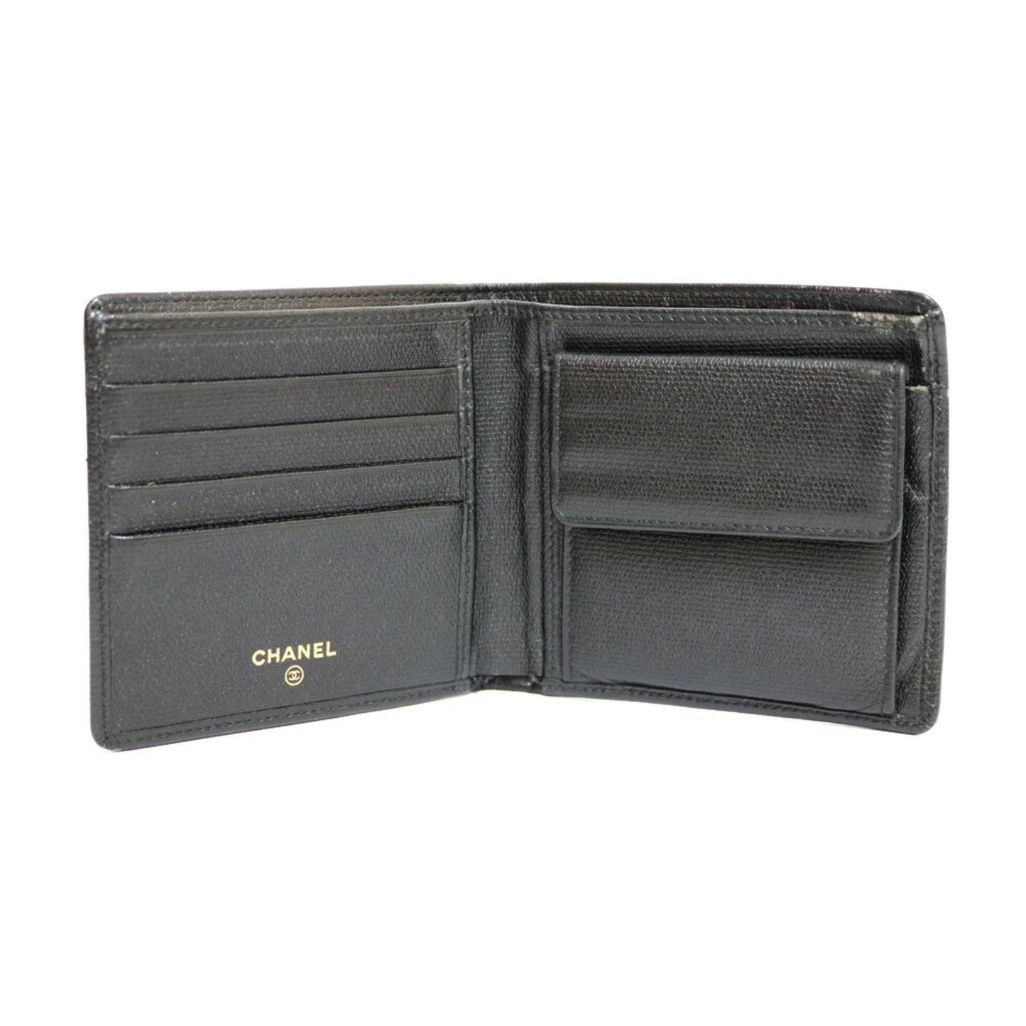 CHANEL bi-fold wallet Coco Button Mark CC Leather Black Women's Men's