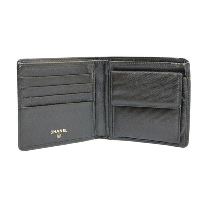 CHANEL bi-fold wallet Coco Button Mark CC Leather Black Women's Men's