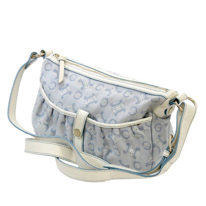 Celine Canvas Shoulder Bag Jaguar Leather Blue, White C Blason