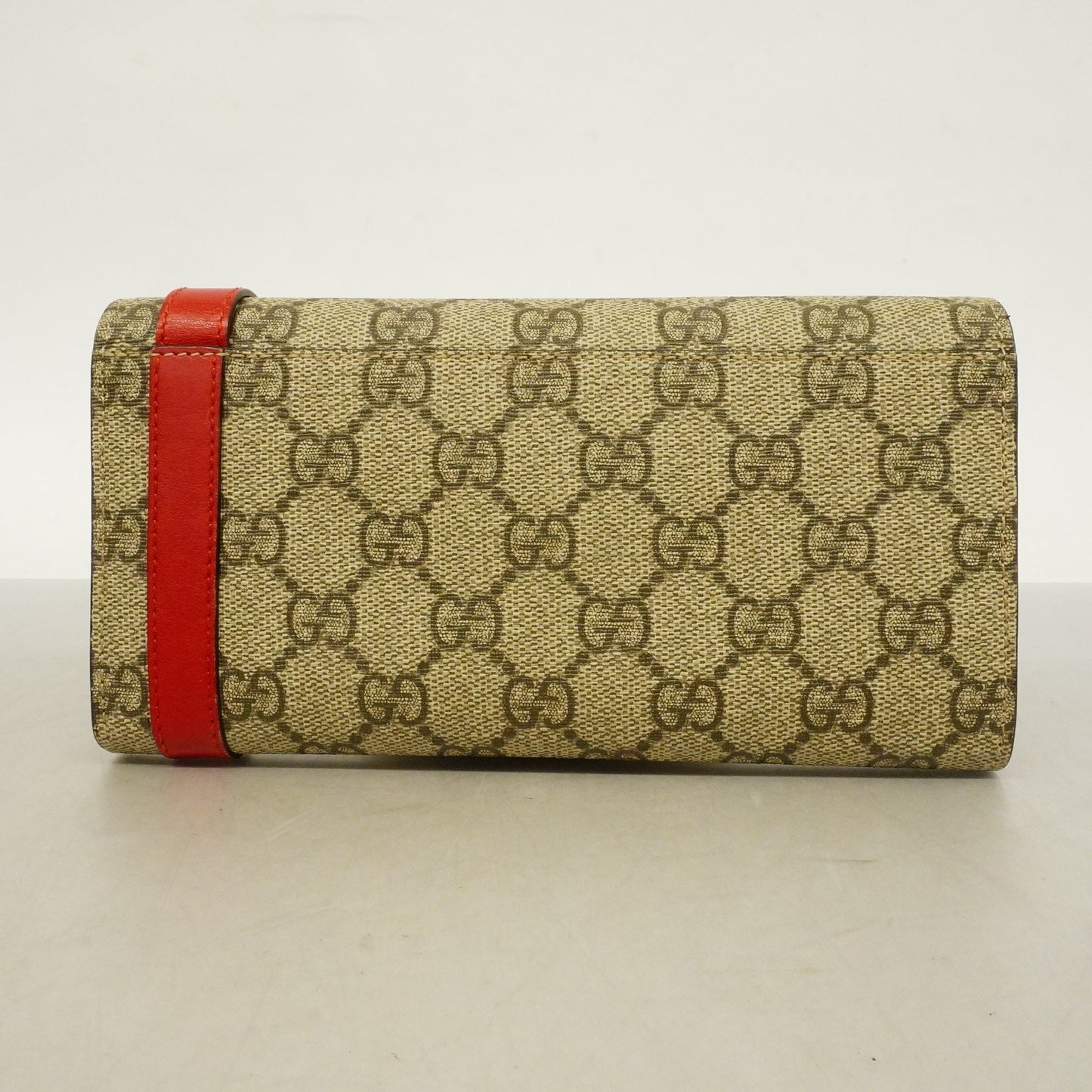 Gucci Bifold Long Wallet GG Supreme 309760 Beige/Red Gold metal