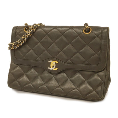 CHANELAuth  Matelasse Paris Limited W Flap W Chain Leather Shoulder Bag Black
