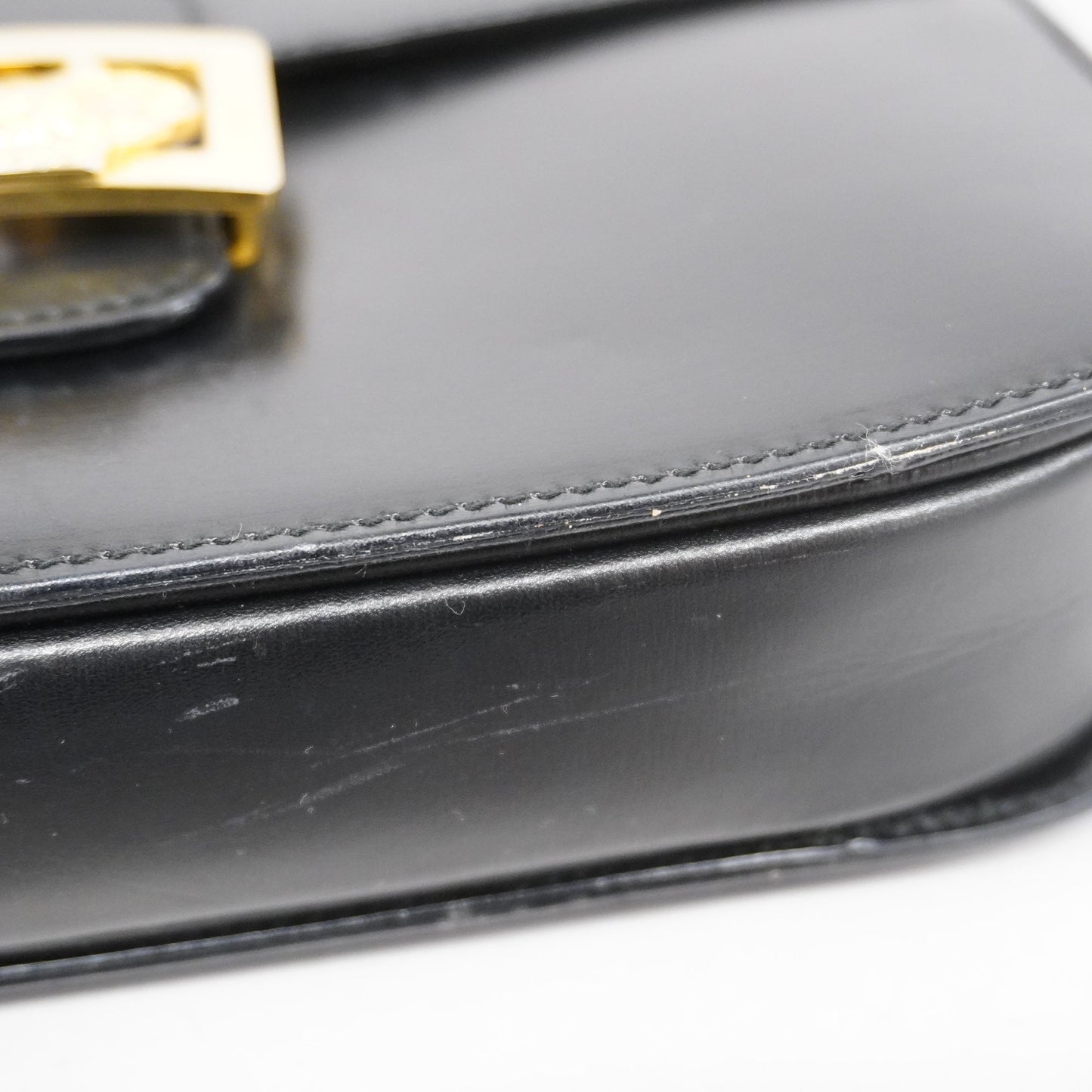 Celine  Carriage Metal Fittings Women's Leather Shoulder Bag Black
