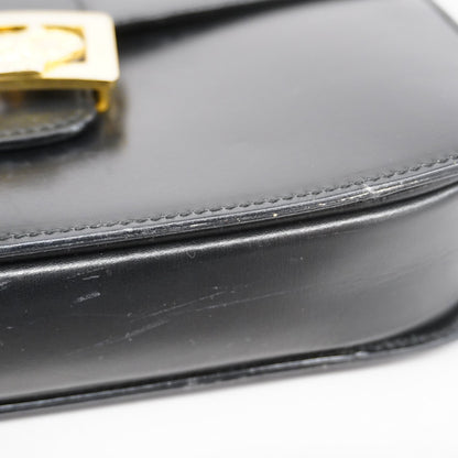 Celine  Carriage Metal Fittings Women's Leather Shoulder Bag Black