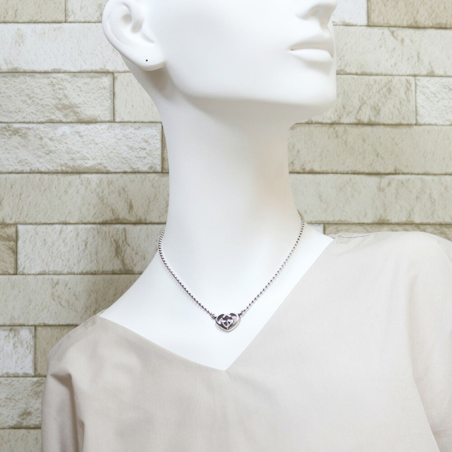 Gucci SV925 Necklace Heart GG Interlocking G Silver Ladies 925