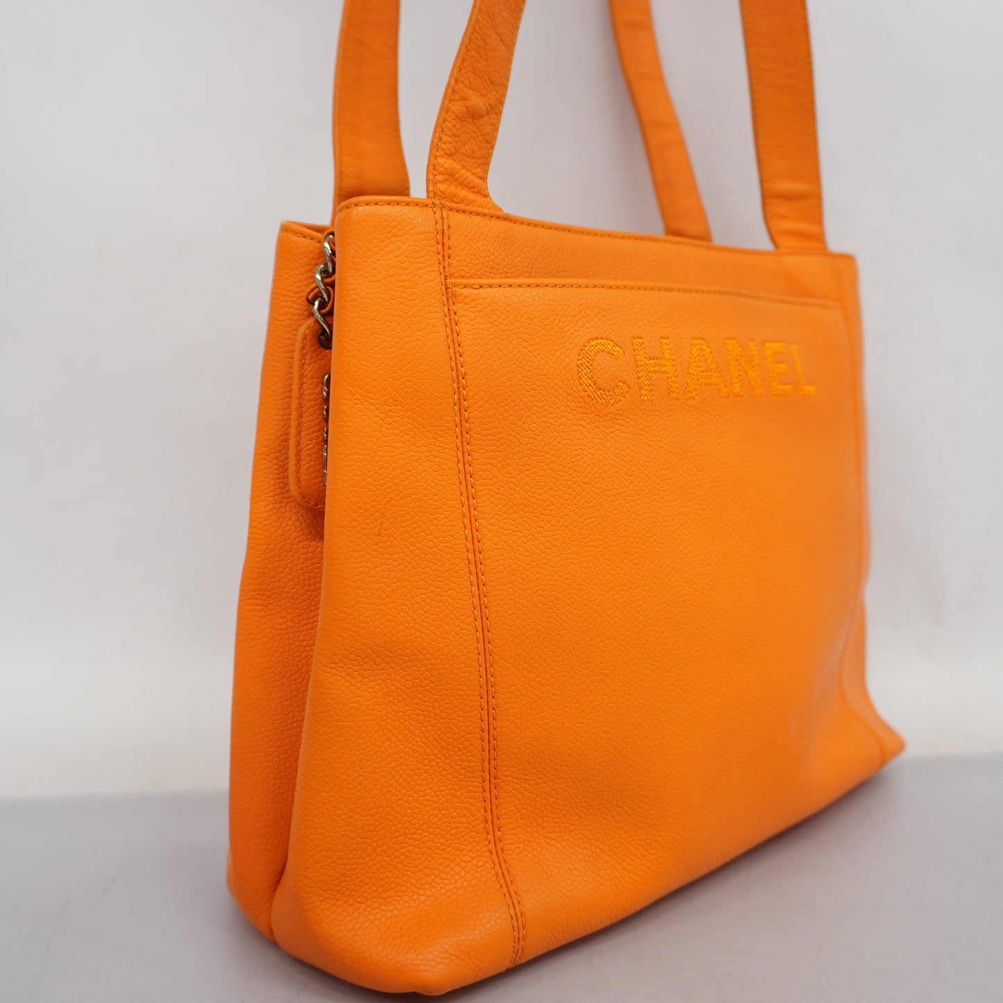 ChanelAuth  Women's Caviar Leather Shoulder Bag Orange