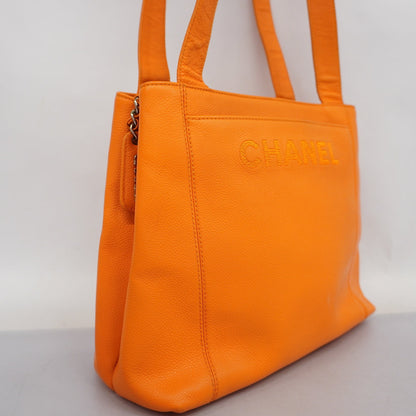 ChanelAuth  Women's Caviar Leather Shoulder Bag Orange