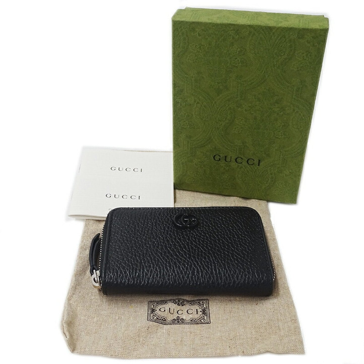 GUCCI Wallet Women's Men's Coin Case Petit Marmont Leather Double G Zip Around Black 644412 Card