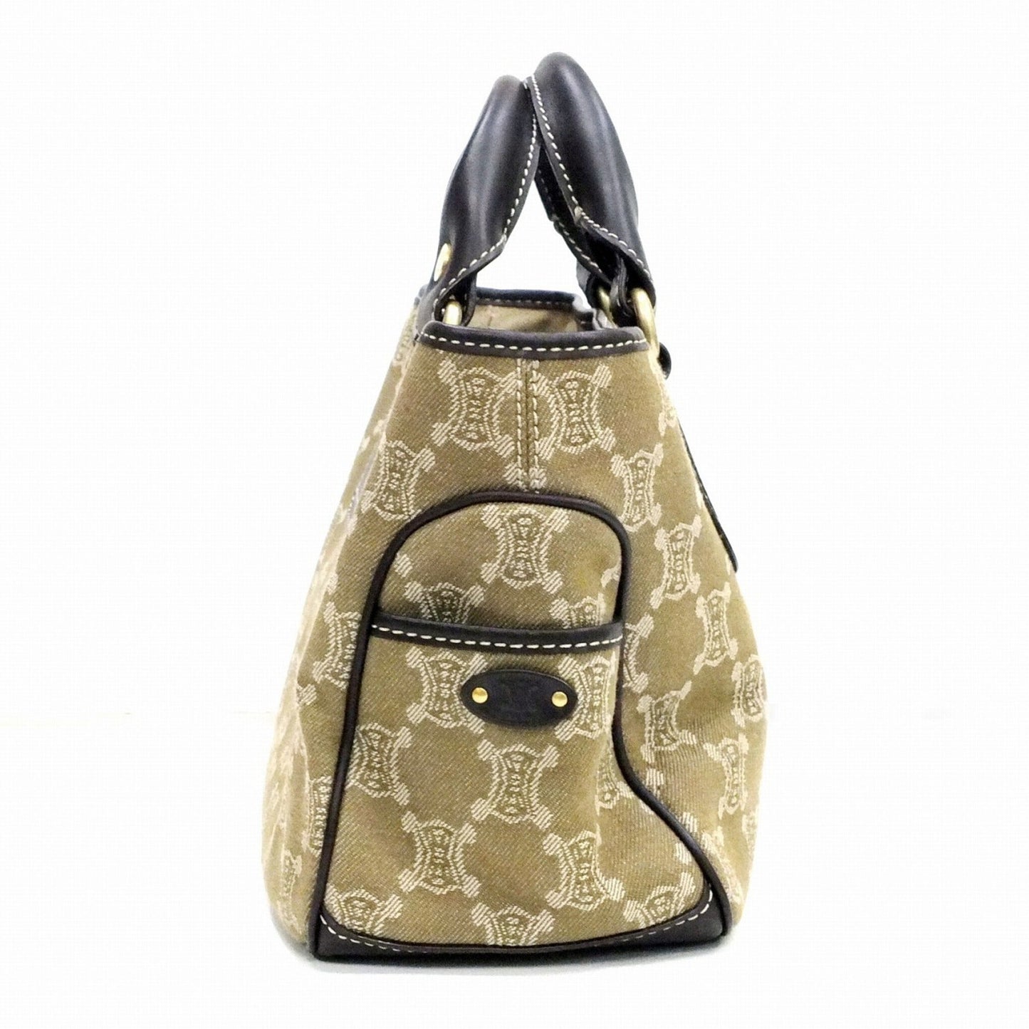 Celine Macadam Pattern Boogie Handbag Khaki Brown YS00/15 Bag Canvas Leather Ladies