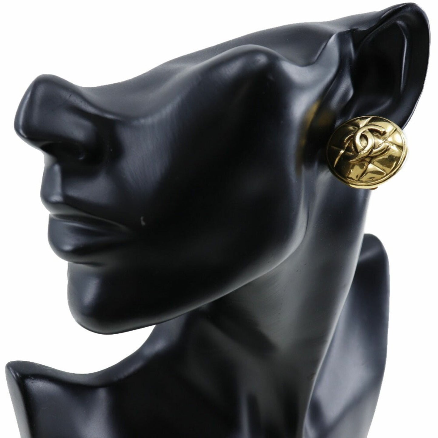 Chanel COCO Mark Earrings Matelasse Vintage Gold Plated Made in France Ladies