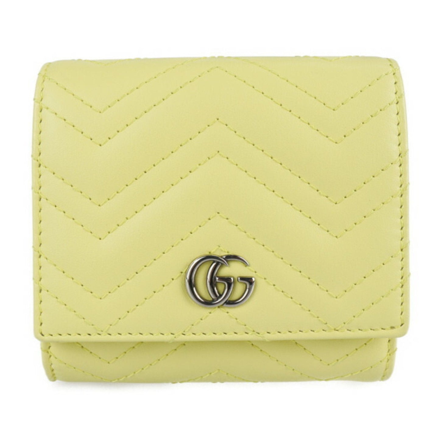 Gucci GG Marmont bi-fold wallet 598629 leather pastel yellow logo quilting L-shaped zipper compact