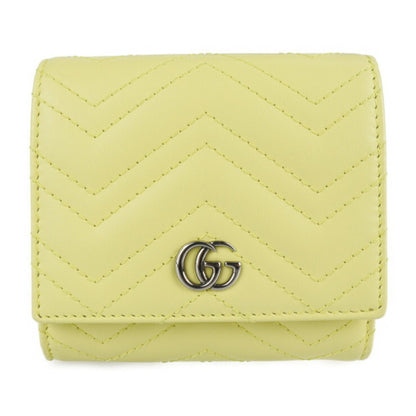 Gucci GG Marmont bi-fold wallet 598629 leather pastel yellow logo quilting L-shaped zipper compact