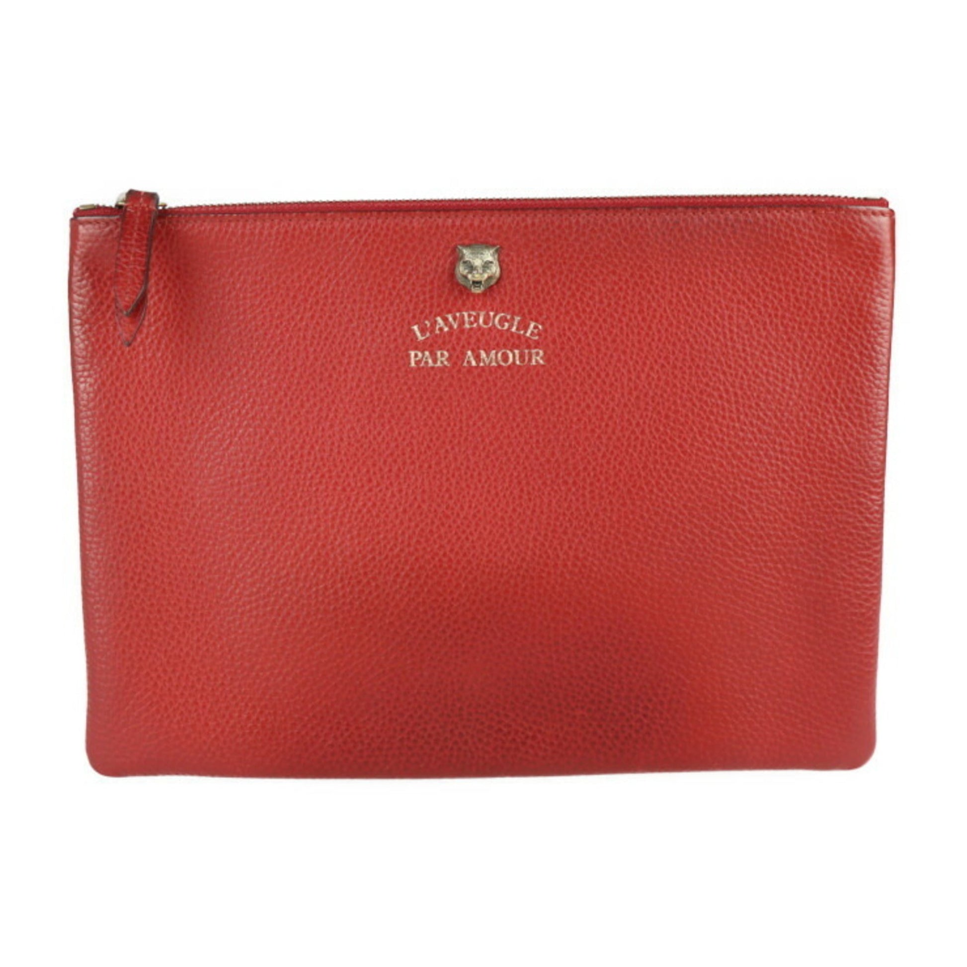 Gucci Animalier Black Red Color Leather Clutch Bag Handbag ()