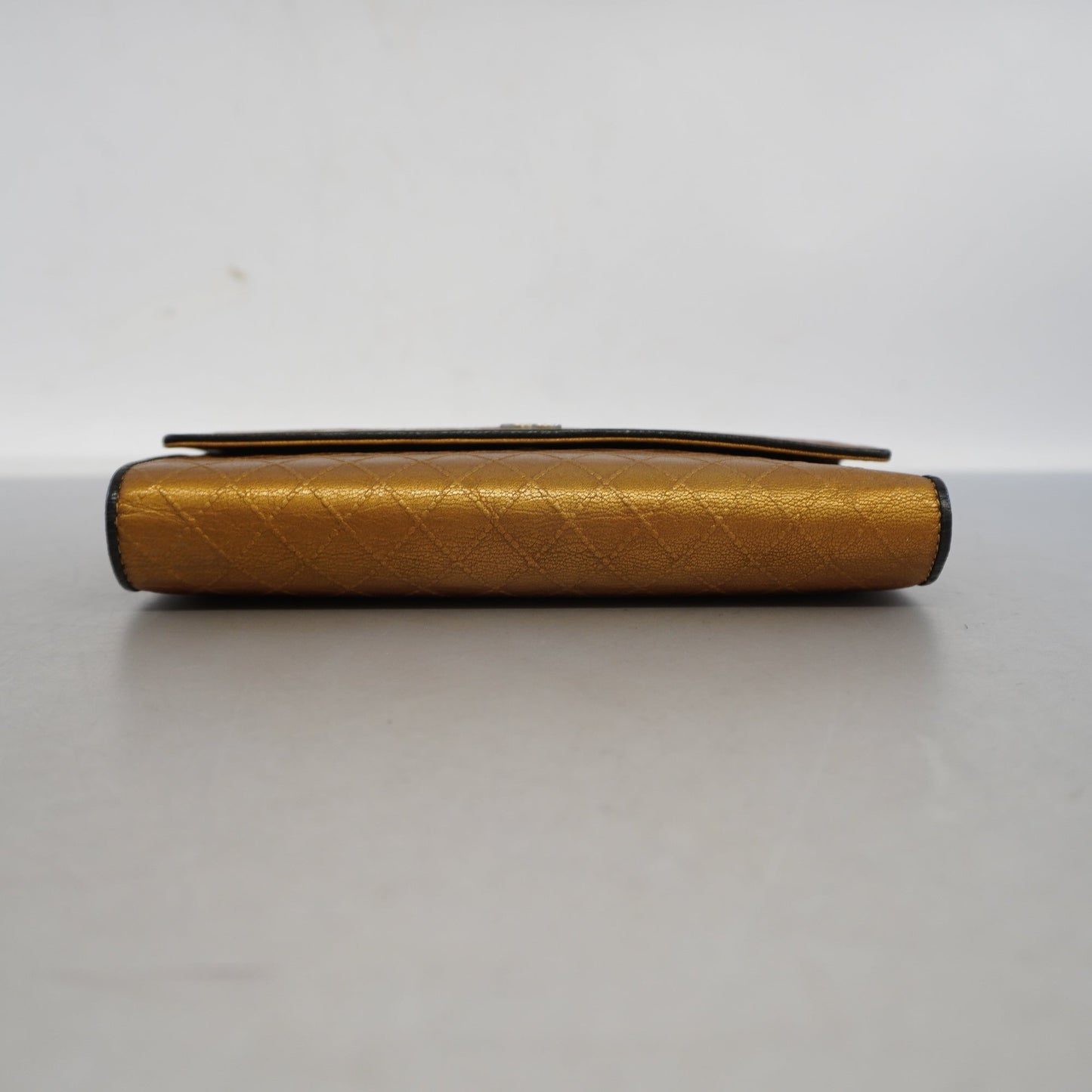 Chanel tri-fold long wallet bicolore leather black/gold silver Metal
