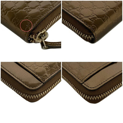 Gucci Coin Case Bronze Gold Micro Shima 256810 Patent Leather GUCCI Brown Purse Card Pocket GG Round