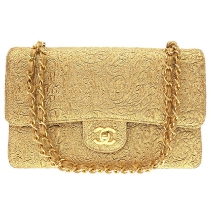 Chanel Nishijin Woven Double Flap Satin Leather Gold Chain Shoulder Bag Cocomark Turnlock