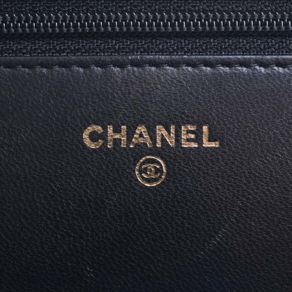 CHANEL Leather Boy  Coco Mark Chain Shoulder Long Wallet Black Ladies