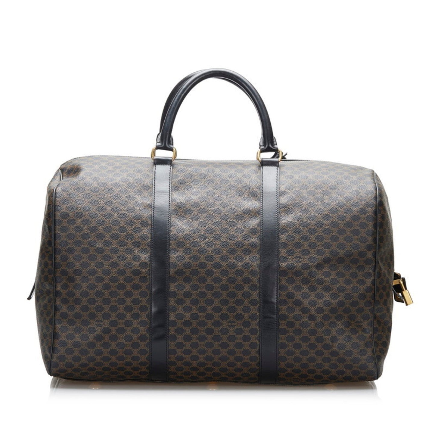 Celine Macadam Boston Bag Brown Black PVC Leather Ladies