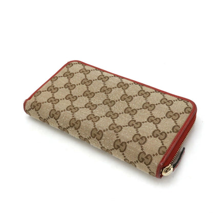 Gucci Red Color Canvas Leather Long Wallet (Bi-Fold)
