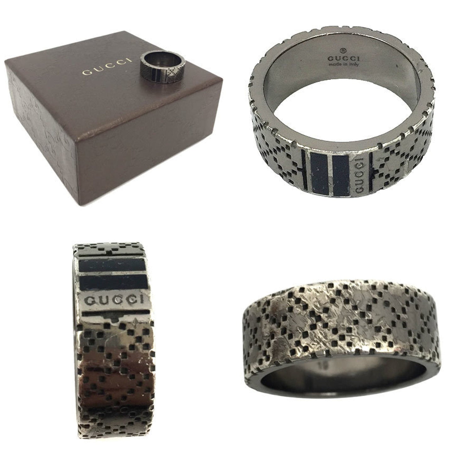 Gucci Diamante ring notation size 19 smoked silver AG925