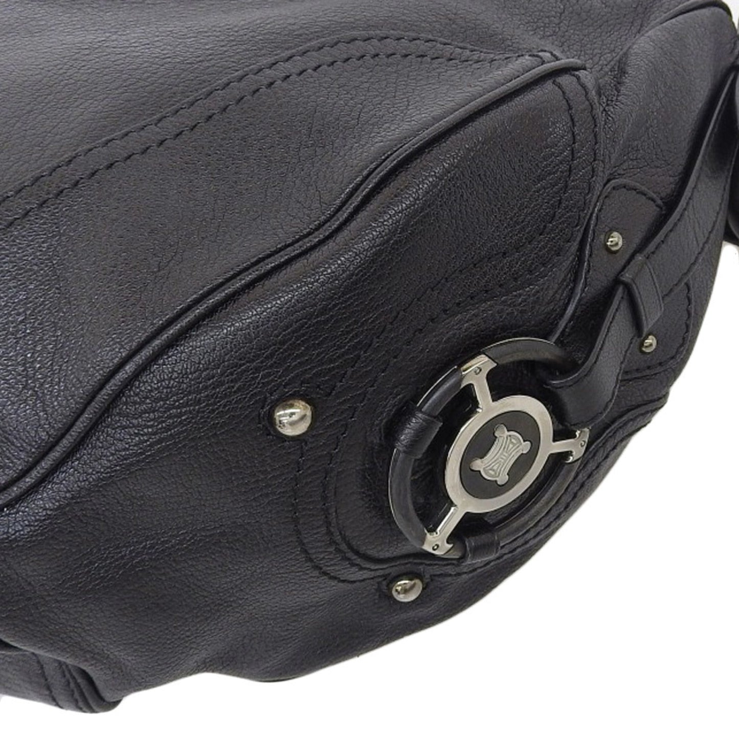 Celine one shoulder bag leather black silver metal fittings