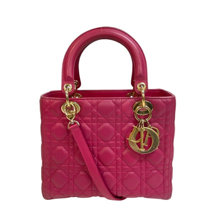 Christian Dior Lady Dior Pink Leather Handbag ()
