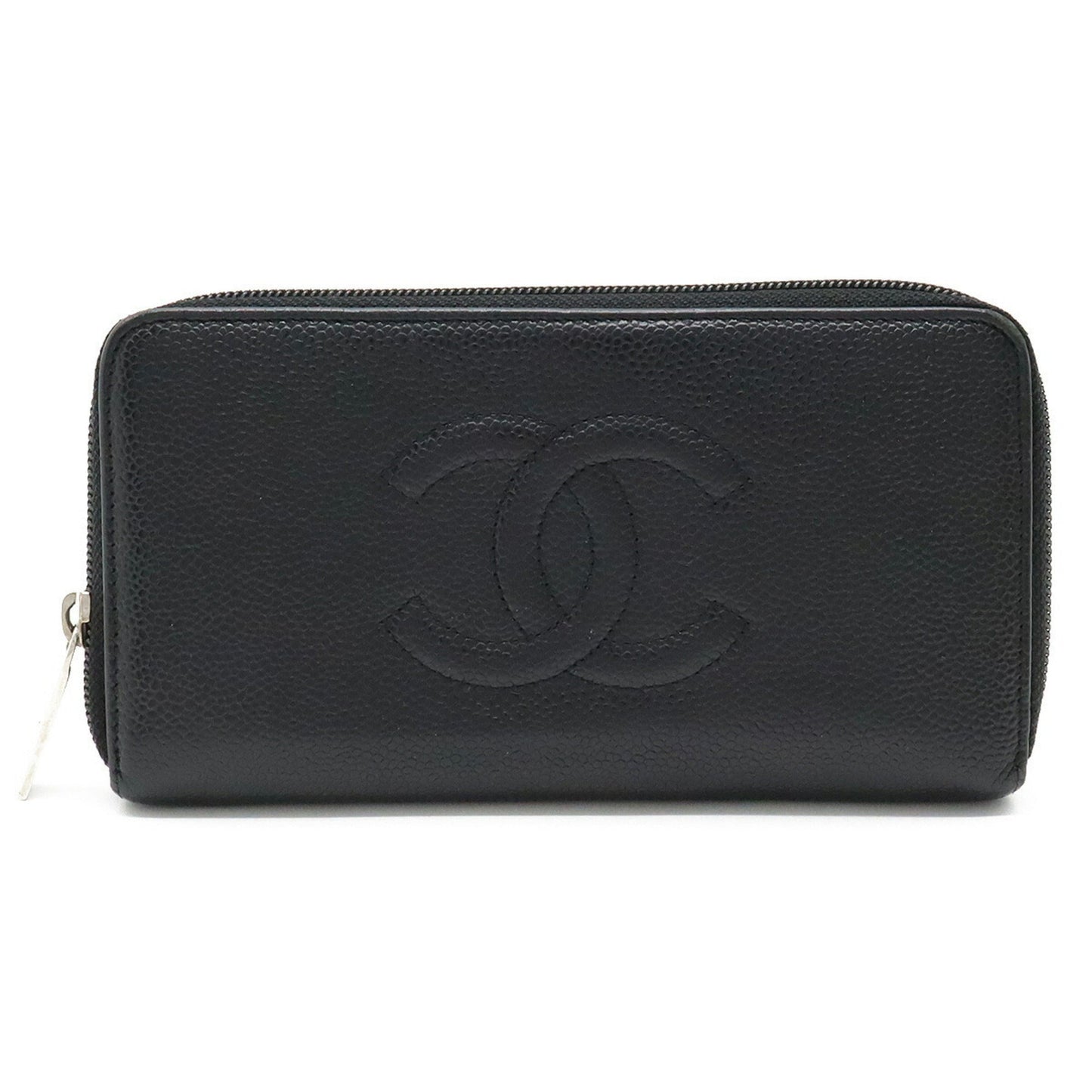 Chanel Caviar Skin Coco Mark Round Long Wallet Leather Black A50071