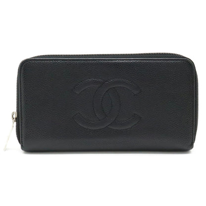 Chanel Caviar Skin Coco Mark Round Long Wallet Leather Black A50071