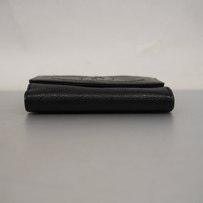 ChanelAuth  Gold Hardware Women's Caviar Leather Wallet [bi-fold] Black