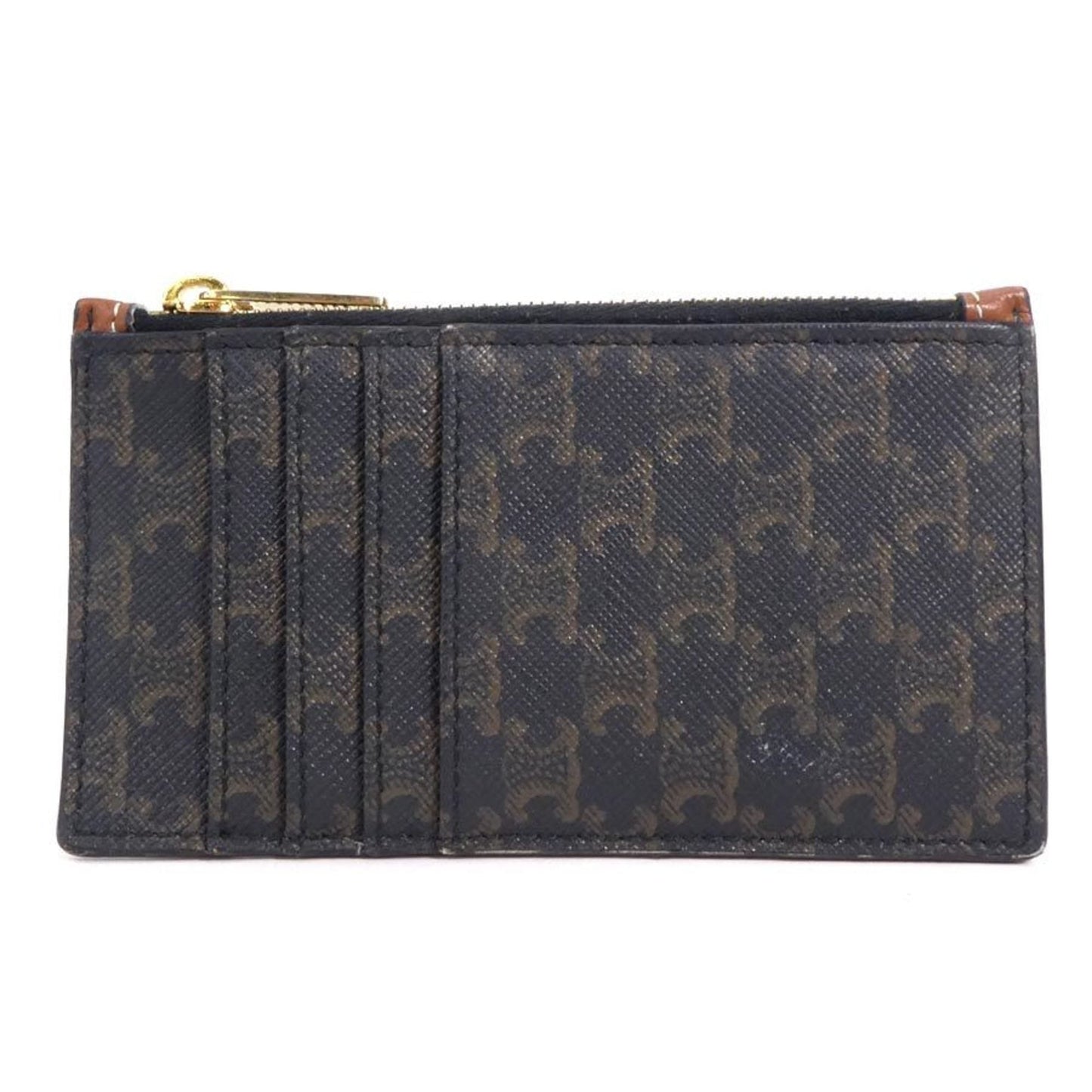 Celine coin case triomphe leather brown series gold unisex