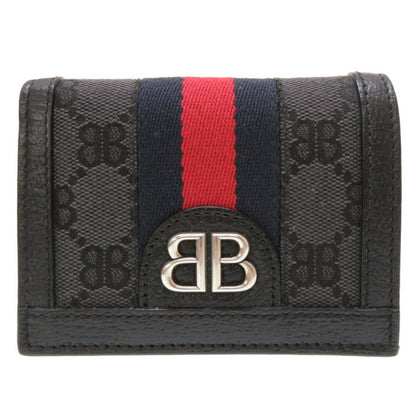 GUCCI x Balenciaga The Hacker Canvas Leather Gray 680385 Bifold Wallet Black