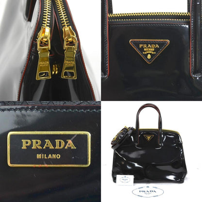 Prada HandBag Shoulder Bag Patent Leather Black x Red Unisex BN2565