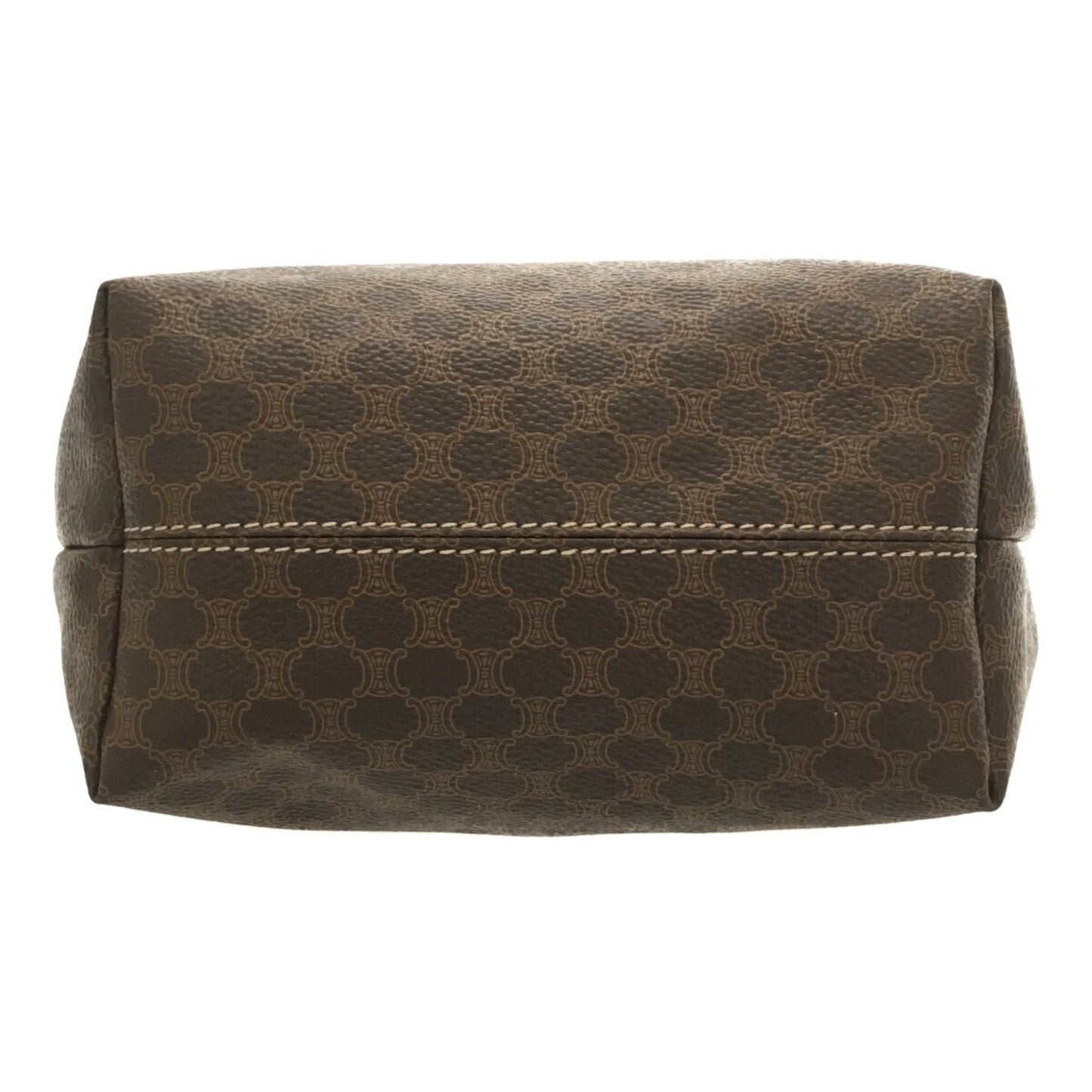 Celine Hand Pouch Macadam PVC Leather Brown Gold Hardware Women's