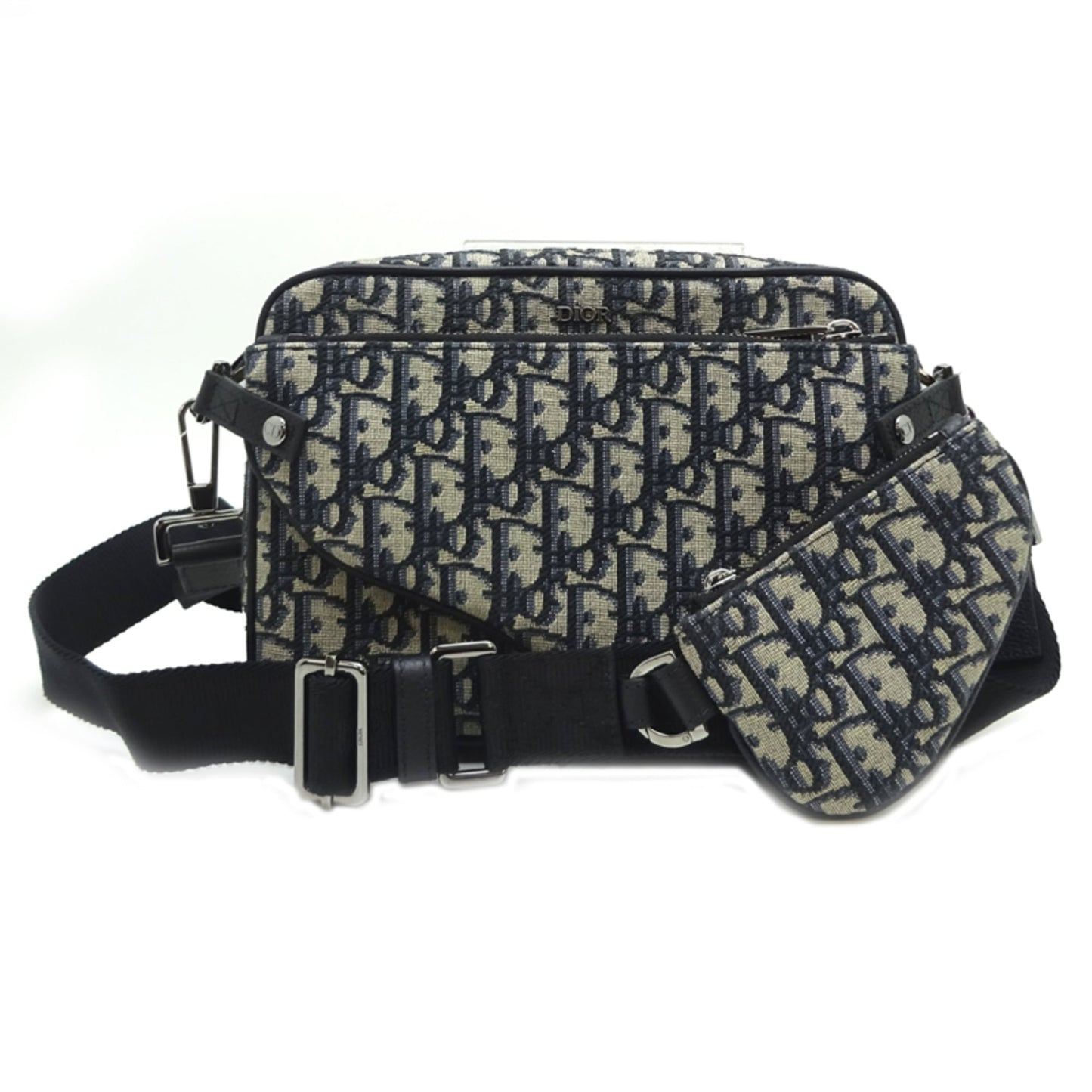 Christian Dior Navy Jacquard Pouch Shoulder Bag ()
