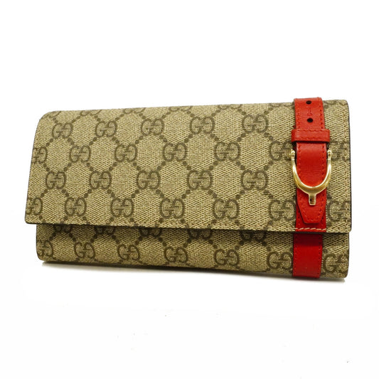 Gucci Bifold Long Wallet GG Supreme 309760 Beige/Red Gold metal