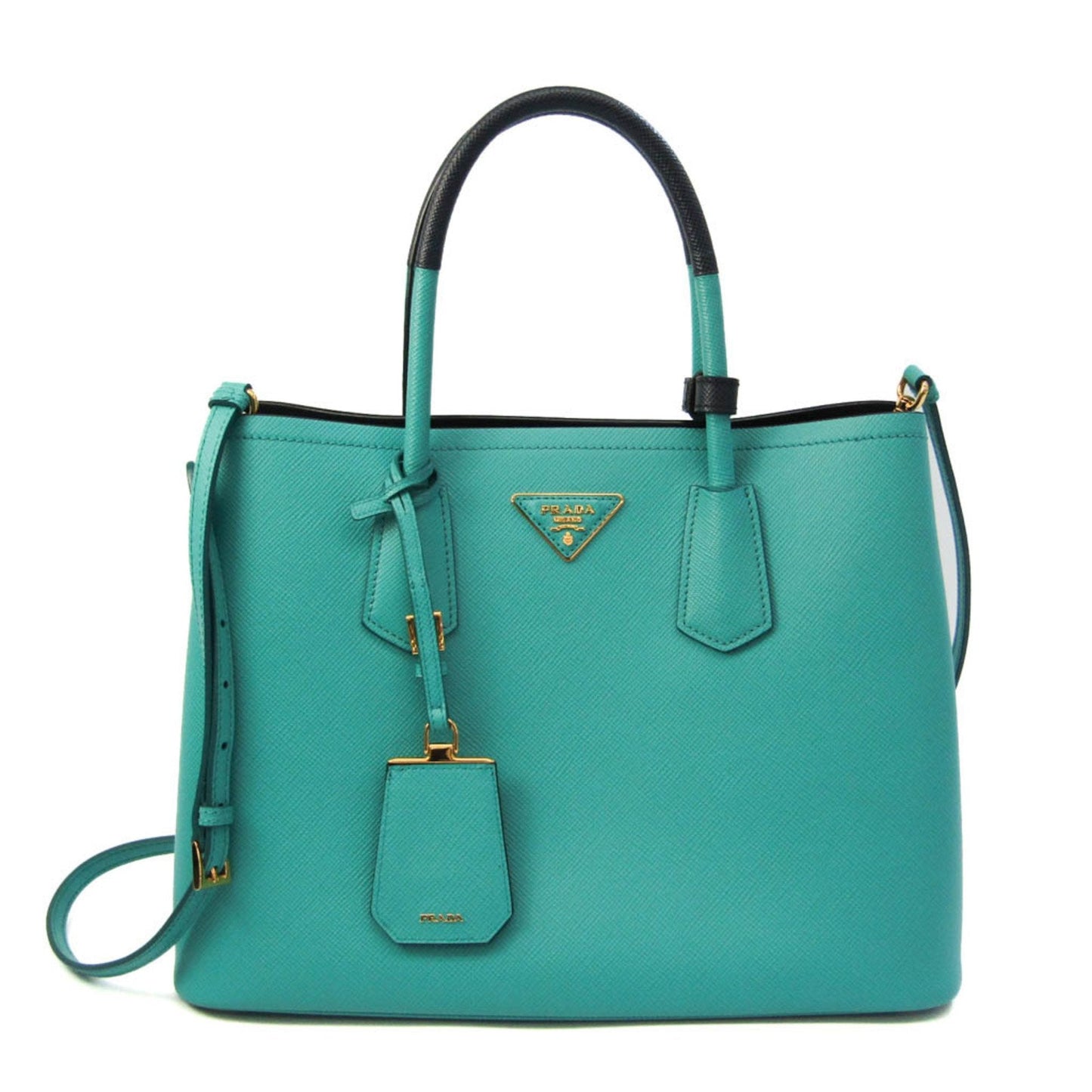 Prada Doubre Medium 1BG775 Women's Leather Shoulder Bag,Tote Bag Green,Navy