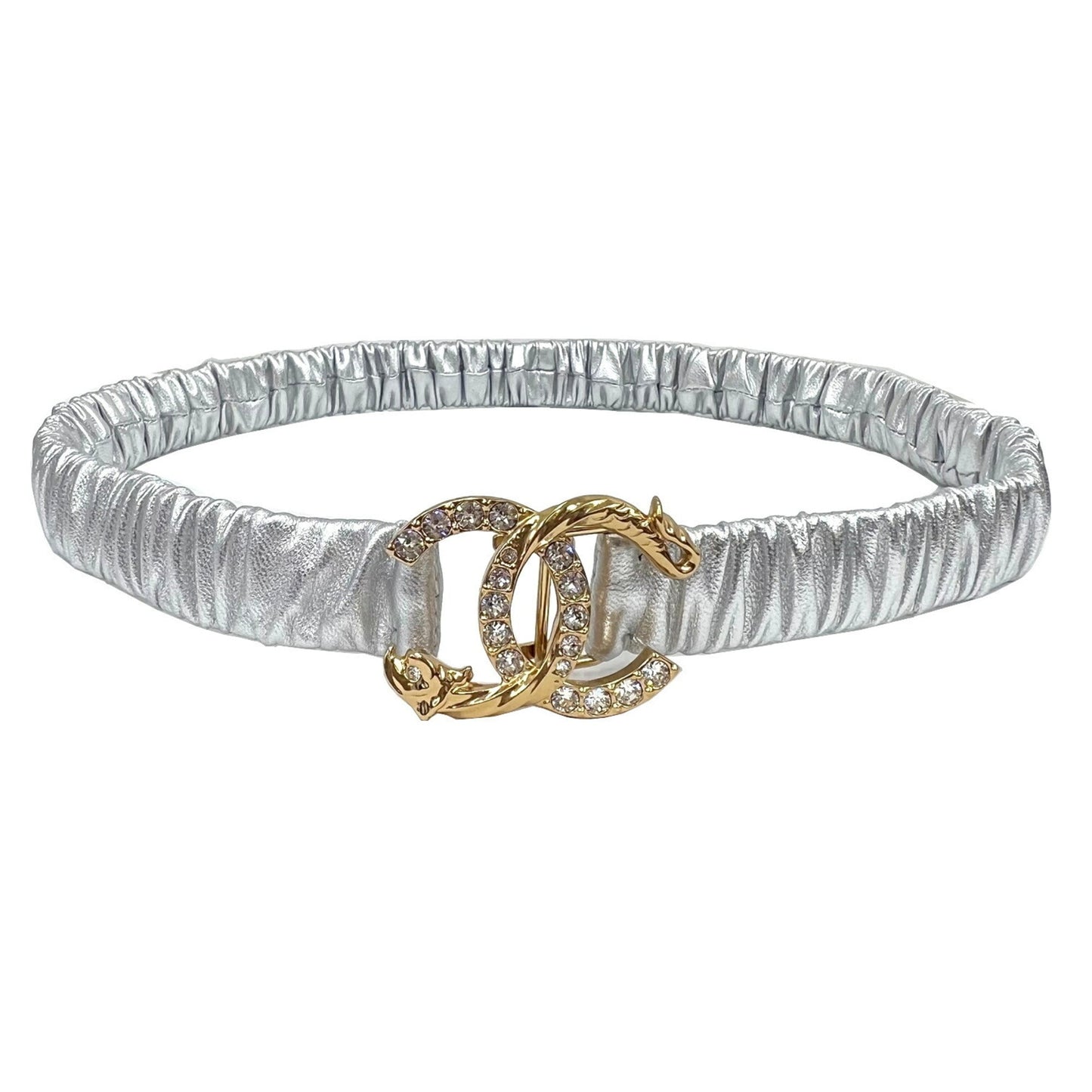 Chanel Coco Mark Belt Rhinestone Leather A23C AA8829 Size 75 Silver New Ladies