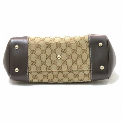 Gucci Brown Leather Canvas Handbag